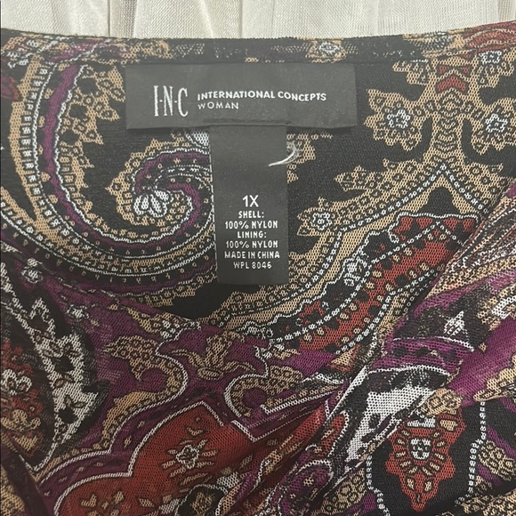 INC International Concepts Red and Gray Long Sleeve Blouse - Picture 3 of 5